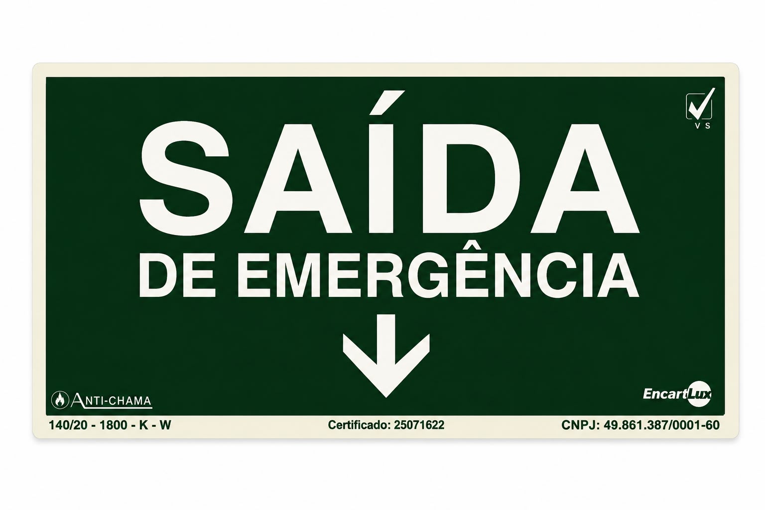 Placa Rota Fuga Fotolum Seta Saida Abaixo PAF932 