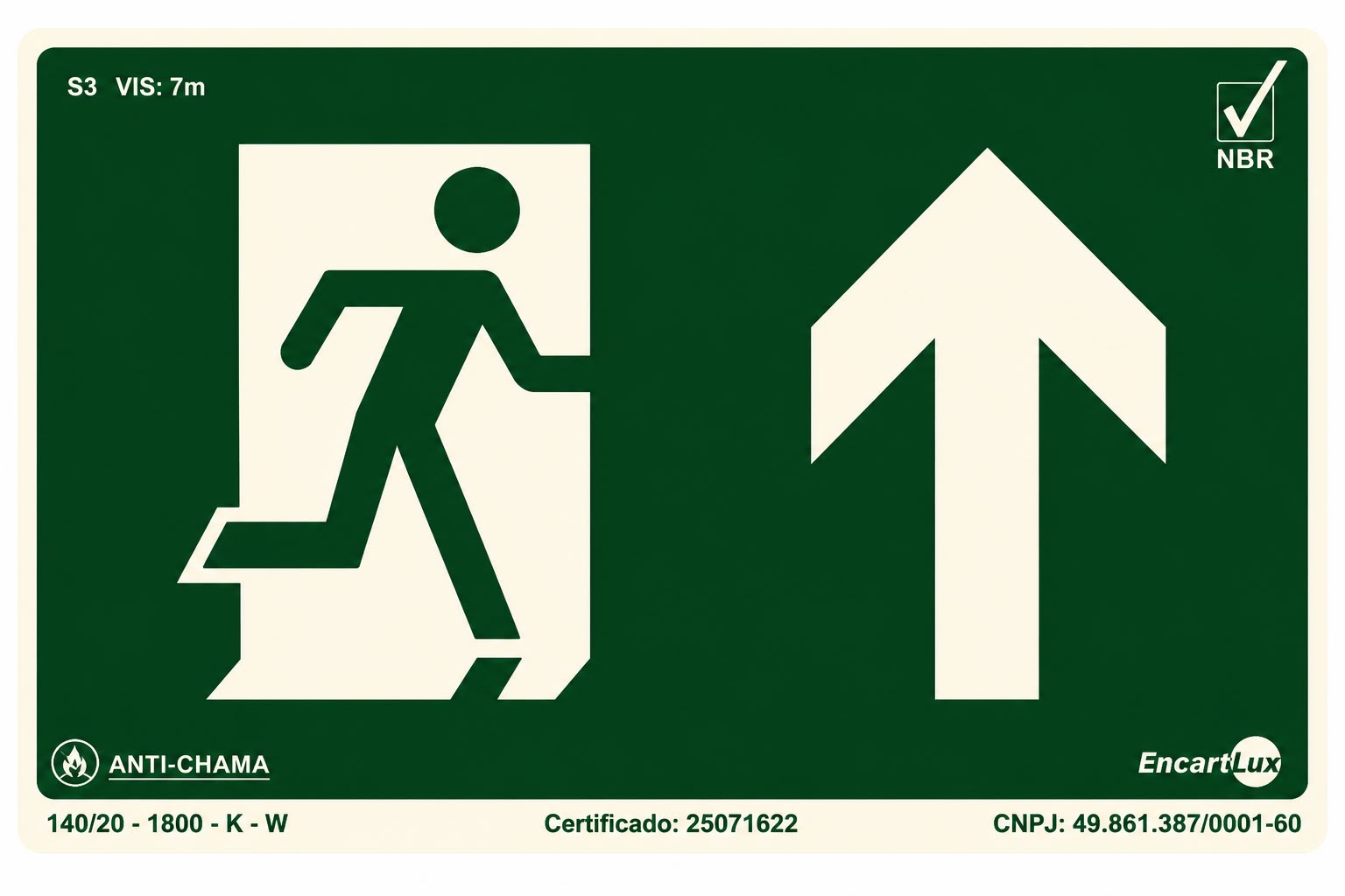 Placa Rota Fuga Fotolum Seta Saida Acima PAF916 
